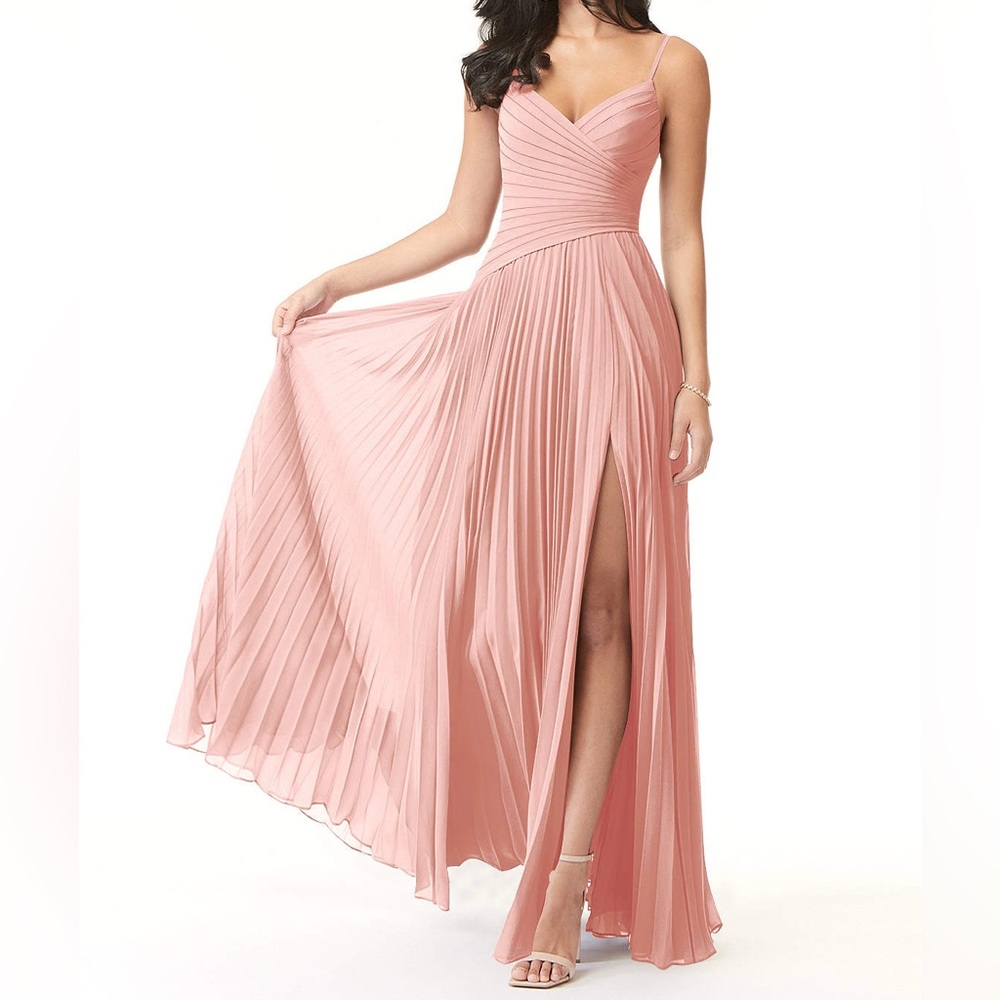 Azazie Blush Pleated Wedding Gown